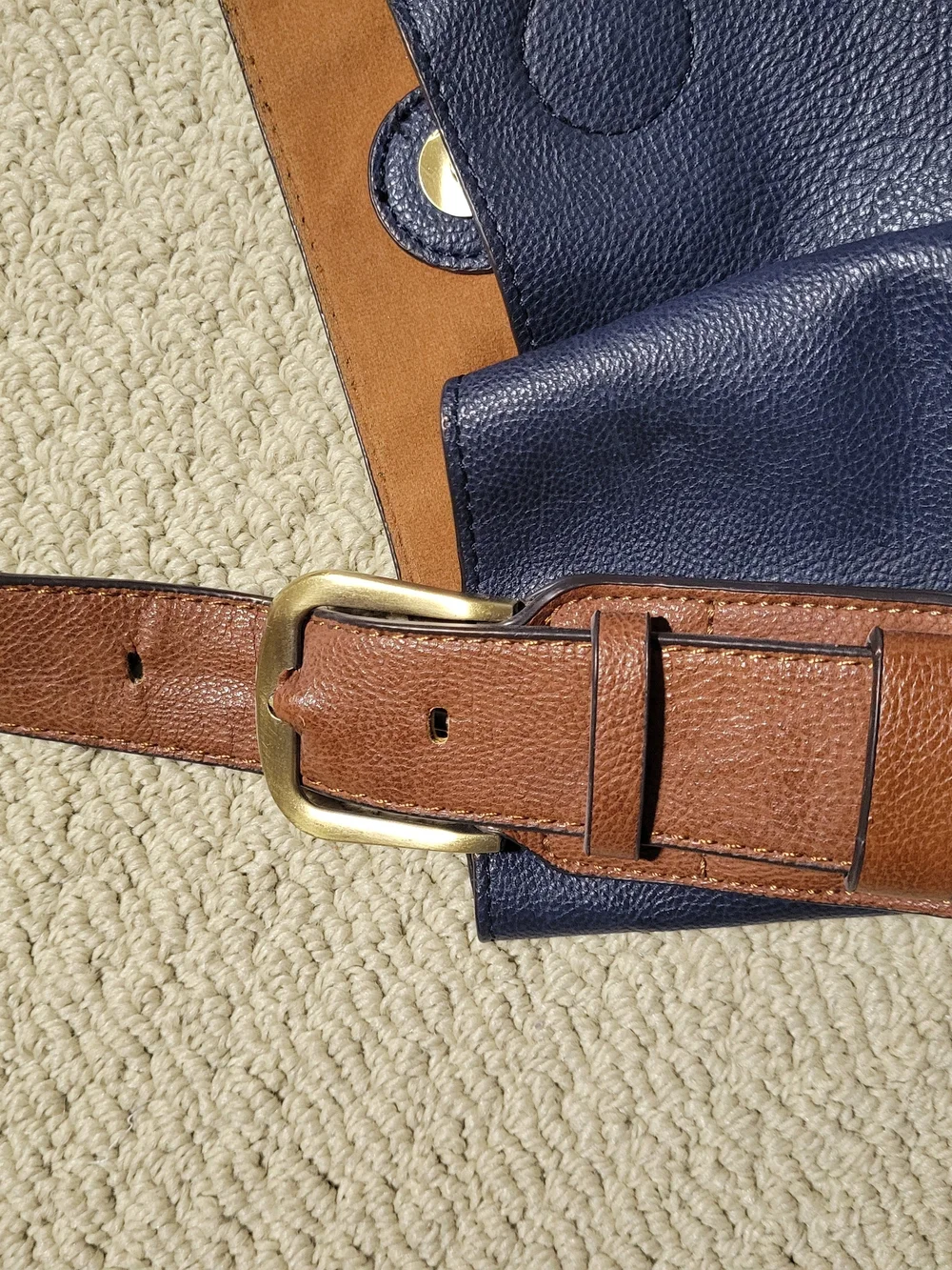 Joy Susan Navy Leather Hobo Bag with Brown Strap